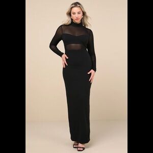 NWT LULUS Forever Modern Black Mesh Long Sleeve Maxi Dress